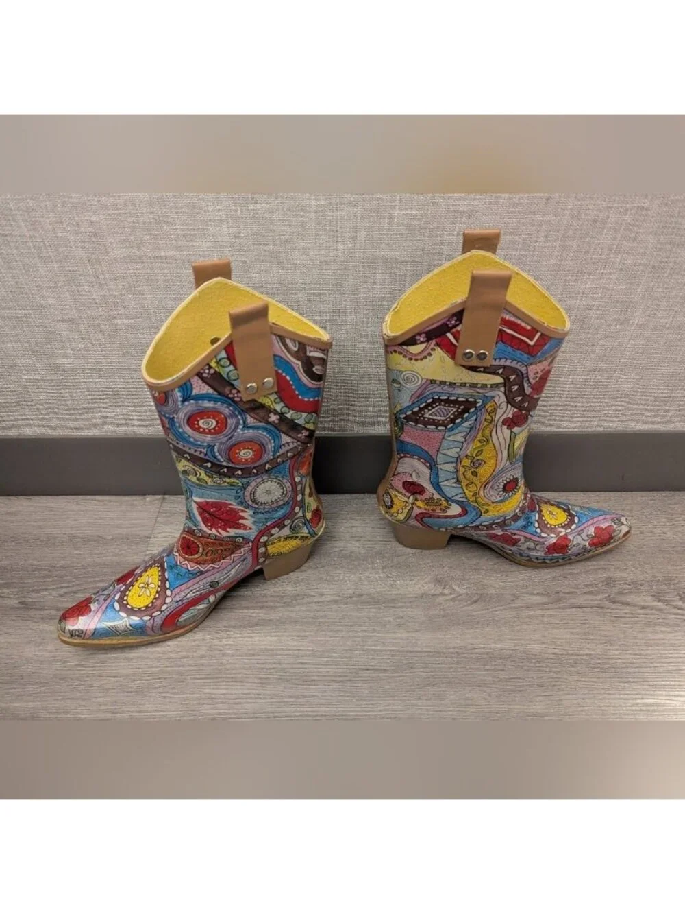 Rain Bops By Beehive Colourful mosaic funky Cowboy Boot Rain Boots USA 8